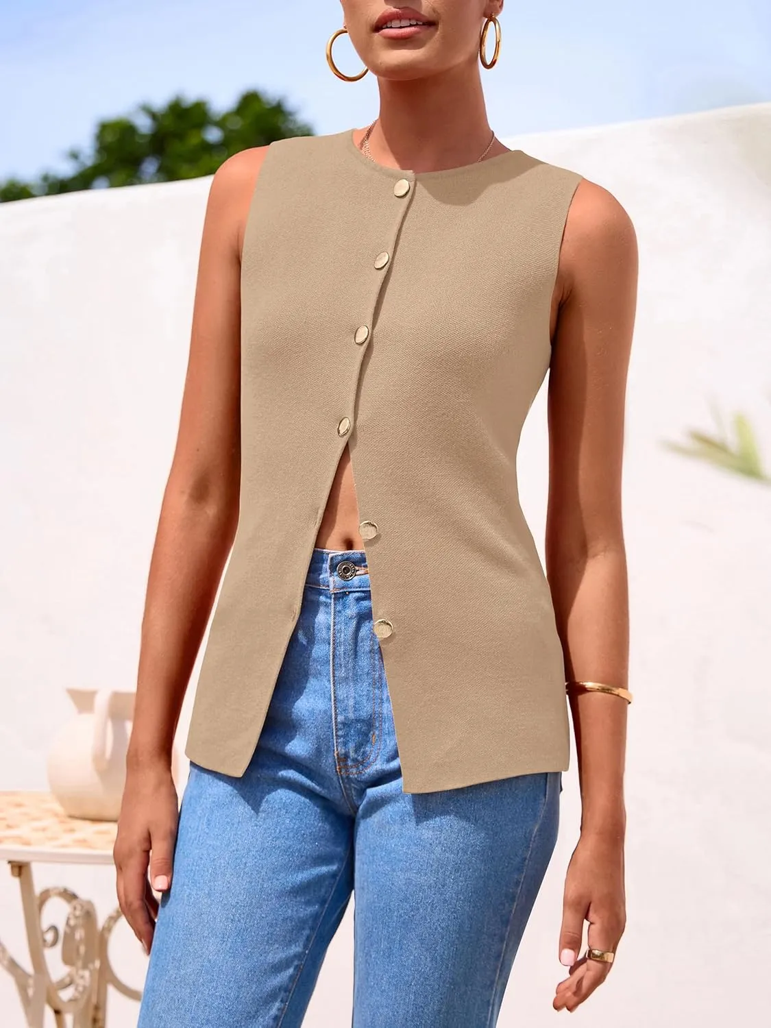 PRETTYGARDEN Women's Sweater Vest Button Down Summer Tank Tops 2025 Sleeveless Knit Vests Fashion Business Casual Outfits