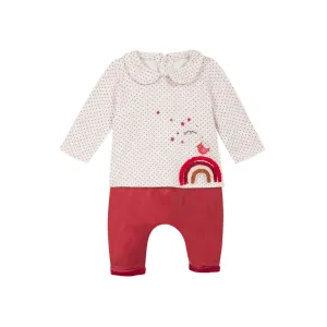 Printed fleece T-shirt and red velvet pants