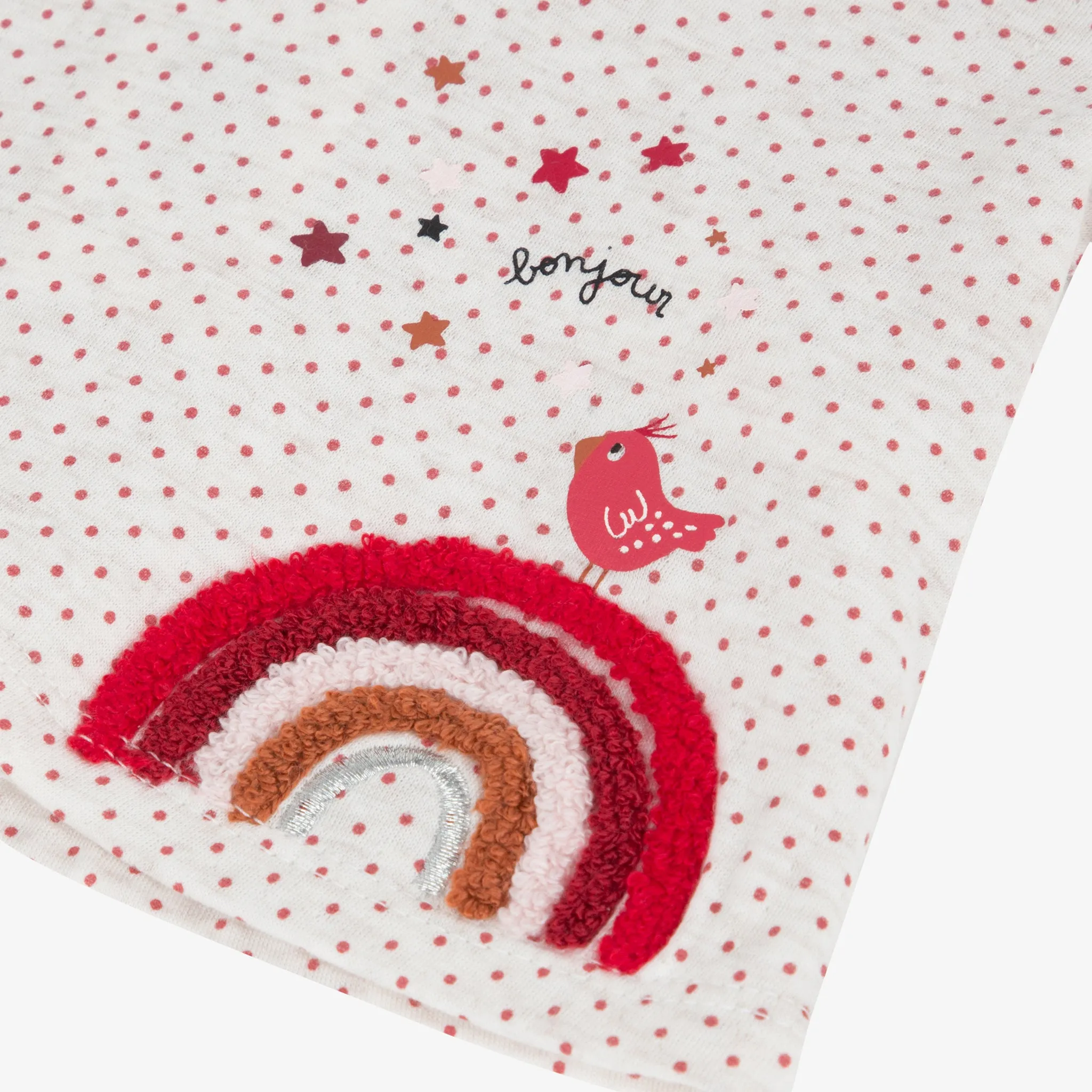 Printed fleece T-shirt and red velvet pants