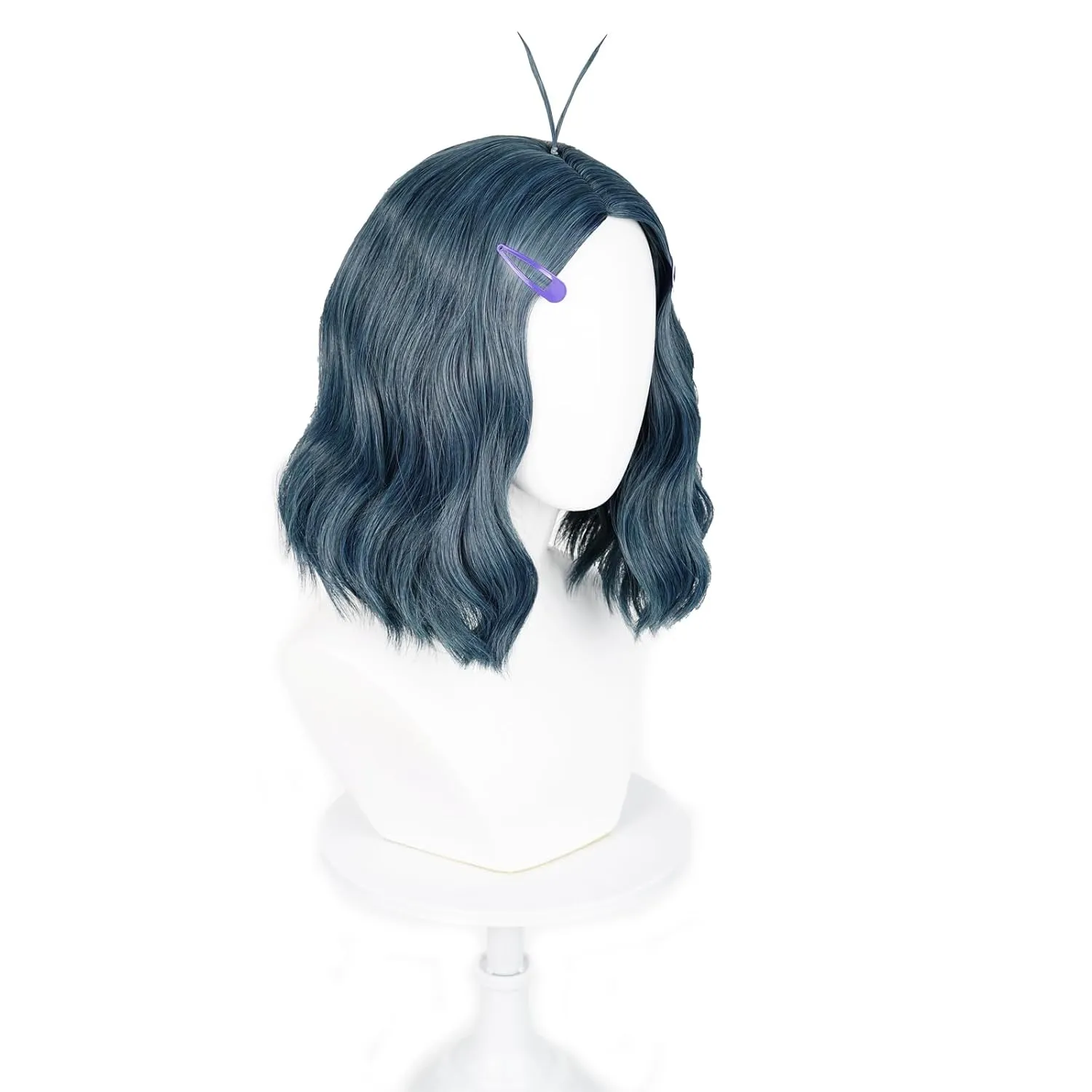 Probeauty Short Dark Blue Wig for Women, Blue Curly Costume Wig for Adults Halloween Cosplay Party with Hairpin