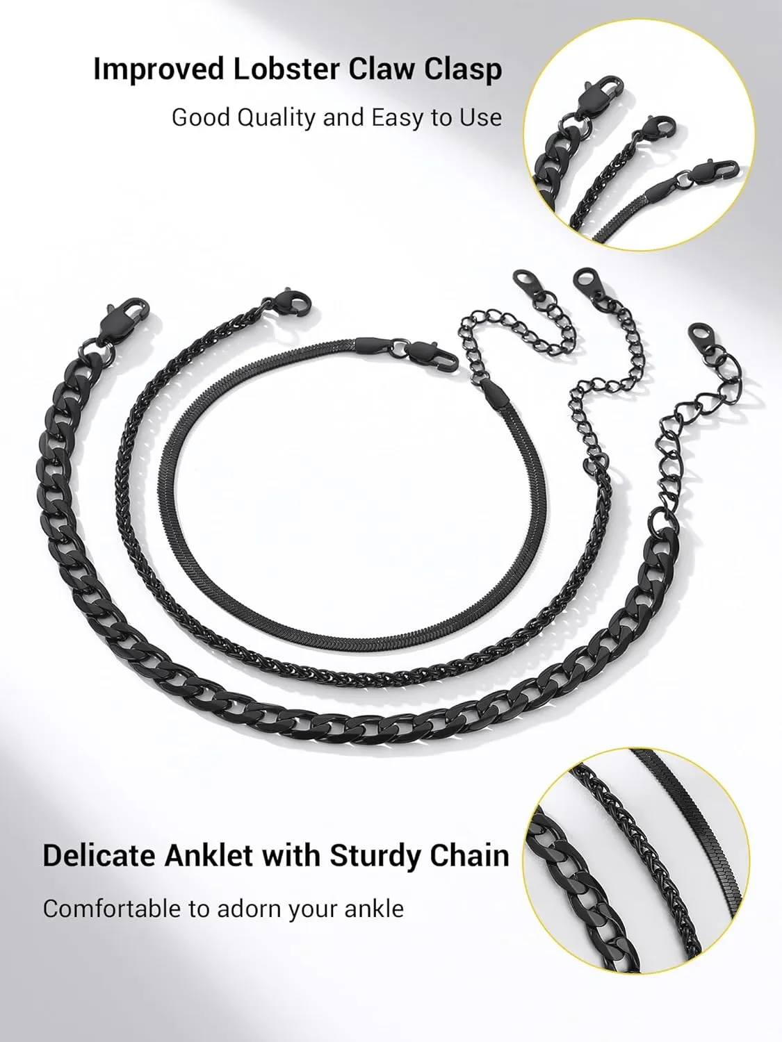 PROSTEEL Ankle Bracelets for Women, Layered Gold Anklets for Women Waterproof, Stainless Steel Cuban Link Anklets Set, 8.5"-10.5" Adjustable Anklet, Come with Box