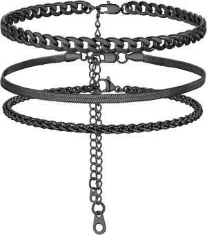 PROSTEEL Ankle Bracelets for Women, Layered Gold Anklets for Women Waterproof, Stainless Steel Cuban Link Anklets Set, 8.5"-10.5" Adjustable Anklet, Come with Box