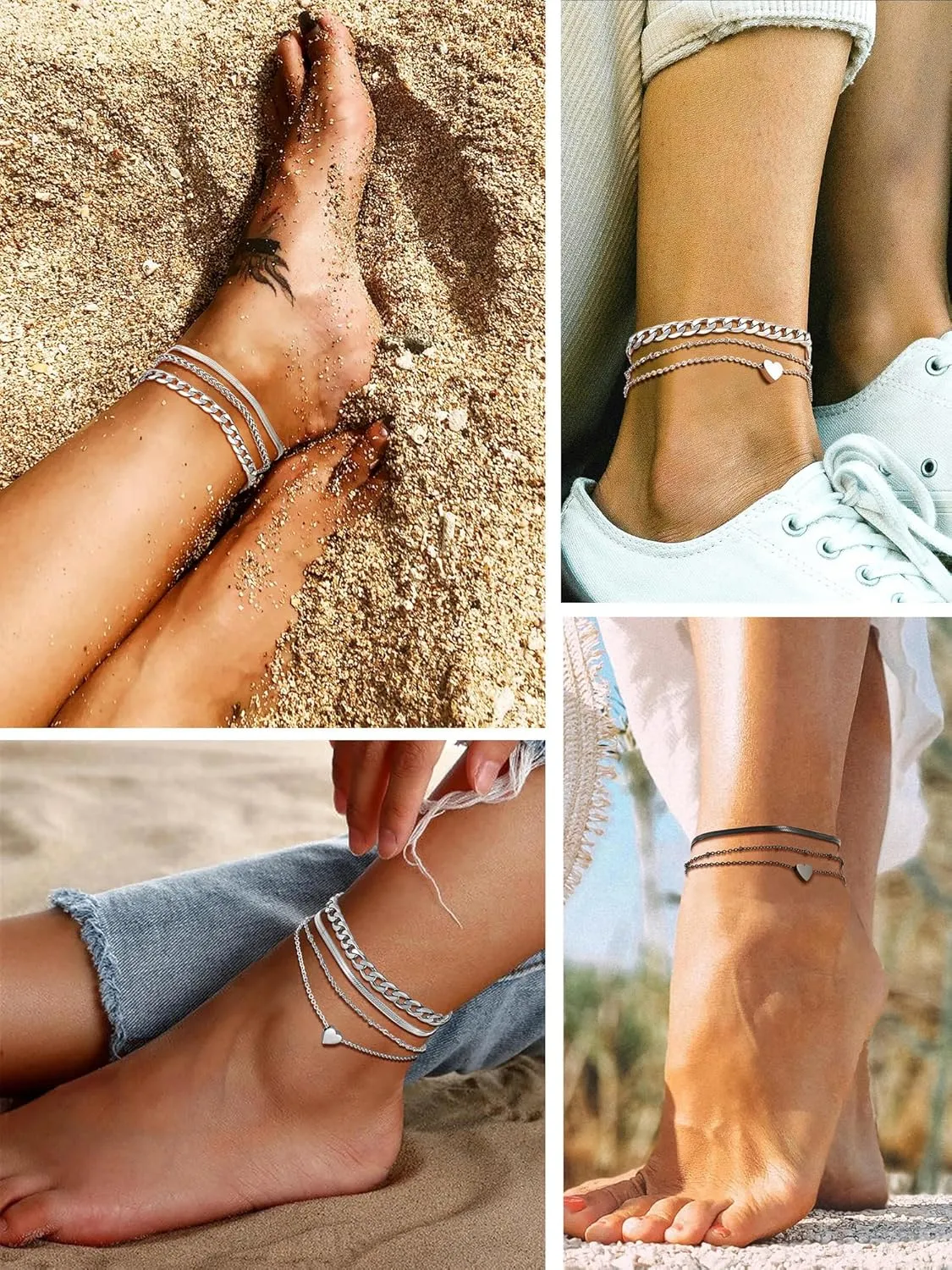 PROSTEEL Ankle Bracelets for Women, Layered Gold Anklets for Women Waterproof, Stainless Steel Cuban Link Anklets Set, 8.5"-10.5" Adjustable Anklet, Come with Box