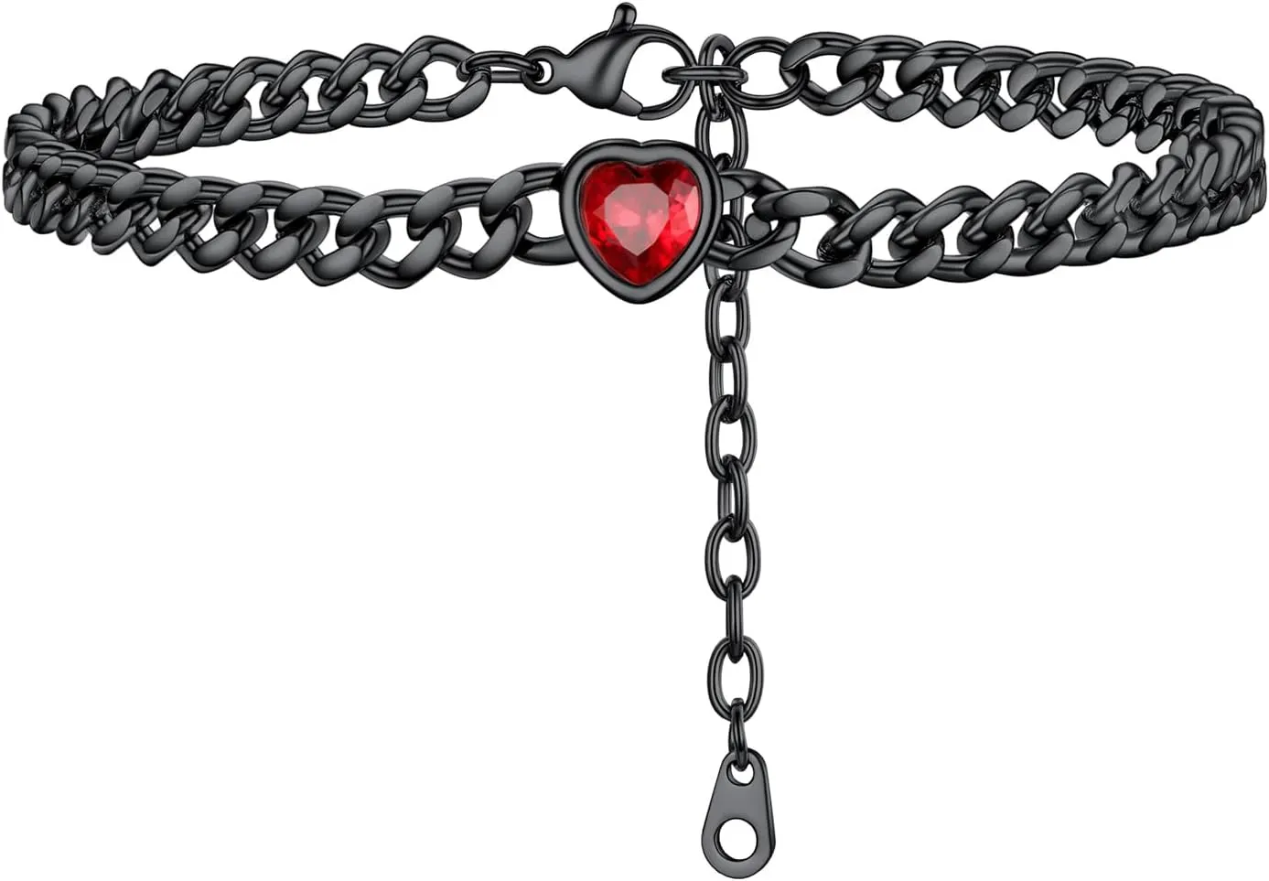PROSTEEL Cuban Links Heart Anklets for Women, Adorned with Sparkling Birthstone, Black Stainless Steel Chain Ankle Bracelet, 8.5"-10.5" Adjustable, Come with Box