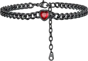 PROSTEEL Cuban Links Heart Anklets for Women, Adorned with Sparkling Birthstone, Black Stainless Steel Chain Ankle Bracelet, 8.5"-10.5" Adjustable, Come with Box