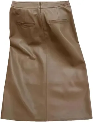 Pulcykp Women Leather Slit Wrapped Skirt High Waist Solid Midi Skirt Bodycon Sexy Skirt