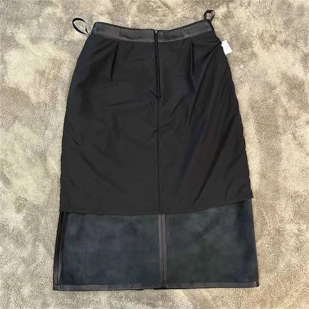 Pulcykp Women Leather Slit Wrapped Skirt High Waist Solid Midi Skirt Bodycon Sexy Skirt