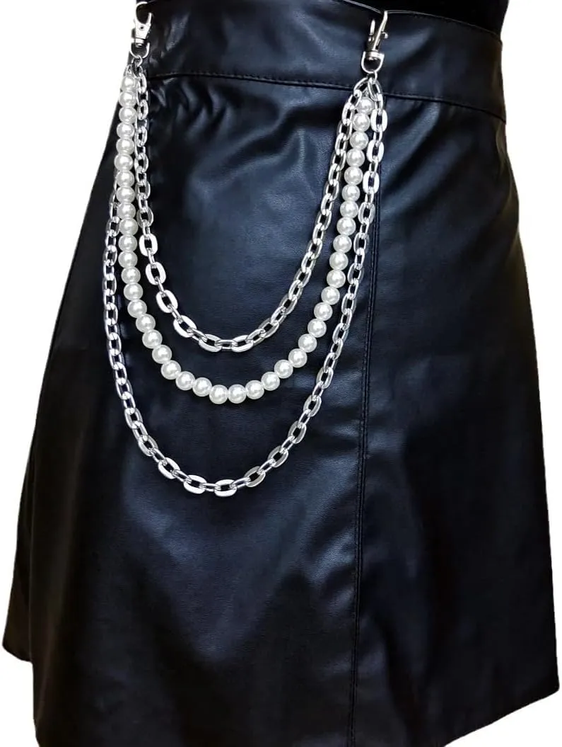 Punk Layered Pants Chain for Men Women, Silver Heart Cross Rivet Tassel Wallet Chains, Hip Hop Pocket Chains, Goth Jewelry Key Chain Wallet for Men