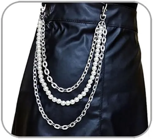 Punk Layered Pants Chain for Men Women, Silver Heart Cross Rivet Tassel Wallet Chains, Hip Hop Pocket Chains, Goth Jewelry Key Chain Wallet for Men