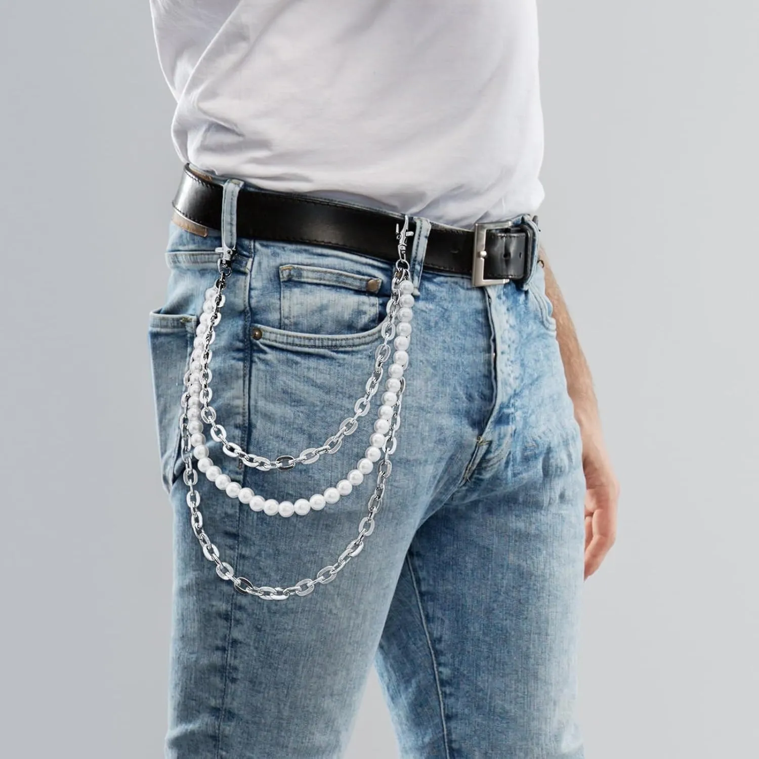 Punk Layered Pants Chain for Men Women, Silver Heart Cross Rivet Tassel Wallet Chains, Hip Hop Pocket Chains, Goth Jewelry Key Chain Wallet for Men