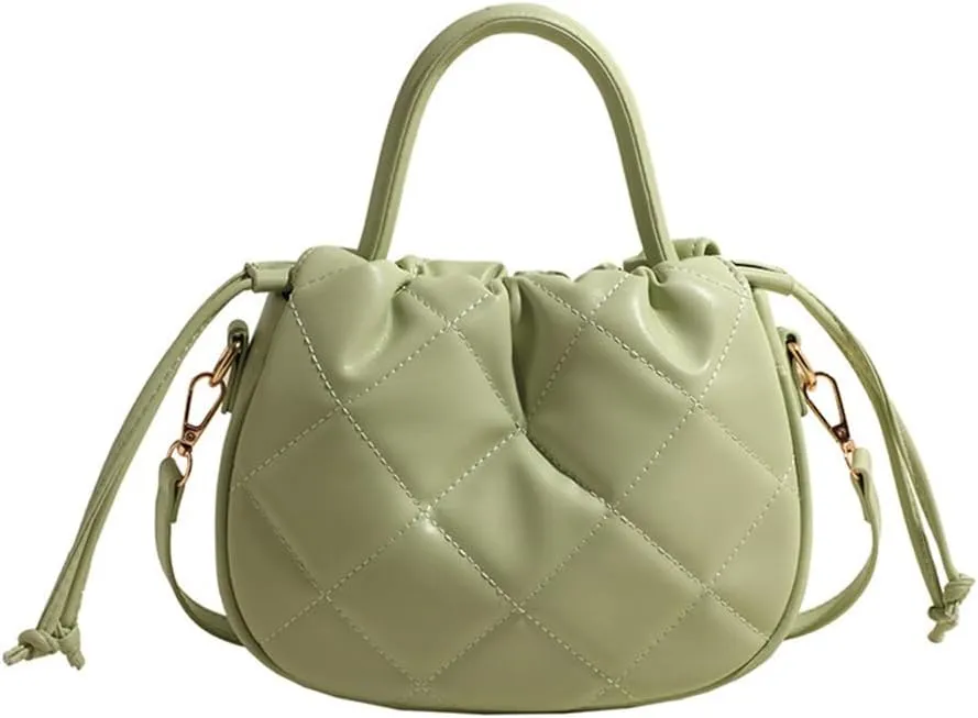 Quilted Drawstring Bucket Bag Small Leather Crossbody Bucket Handbag and Purse Hobo Bucket Tote Bag