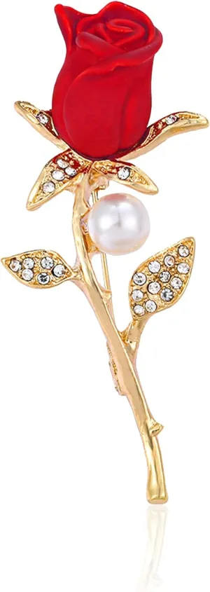 Red Rose Floral Brooch Pin Gold Plated Flower Decorative Garment Dress Jewelry for Women Cocktail Party Accessory Brooches Pin