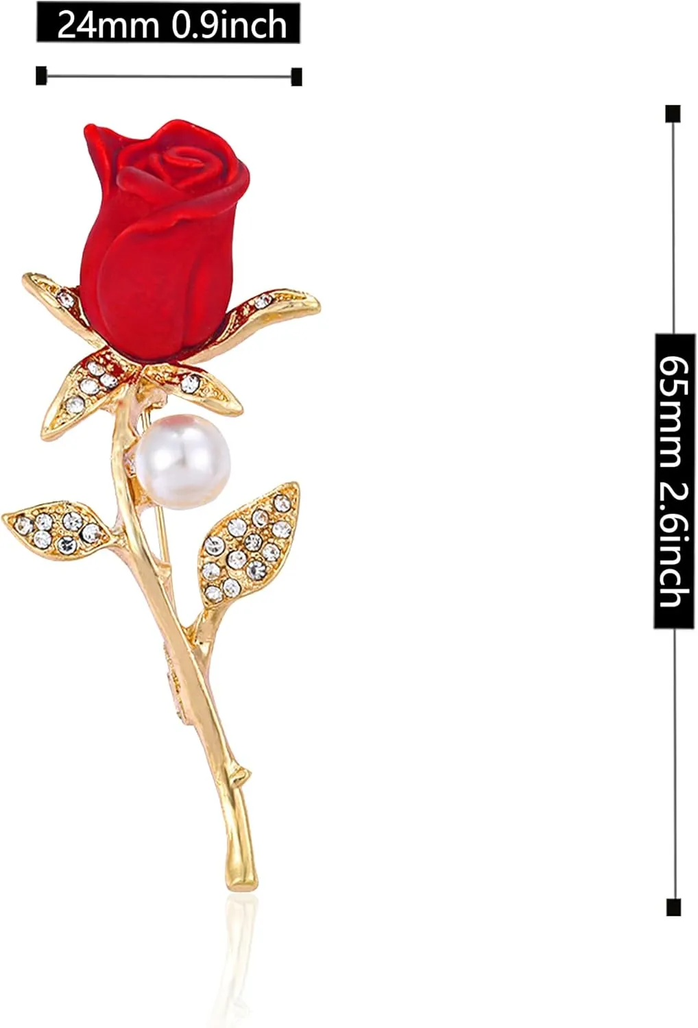 Red Rose Floral Brooch Pin Gold Plated Flower Decorative Garment Dress Jewelry for Women Cocktail Party Accessory Brooches Pin