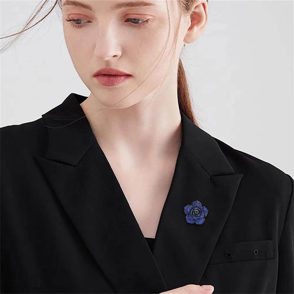 Rhinestone Rose Flower Brooch for Women Fashion Crystal Blossom Flower Brooches Lapel Pins Elegant Dress Accessories Jewelry Boutonniere Corsage for Hat Suit Valentine Mother Jewelry Wedding