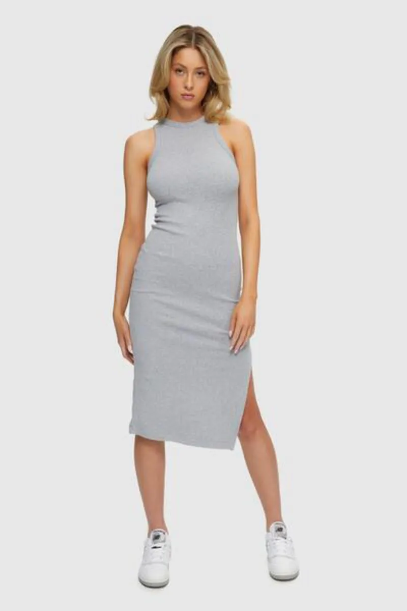 Ribbed Halter Dress | Heather Grey