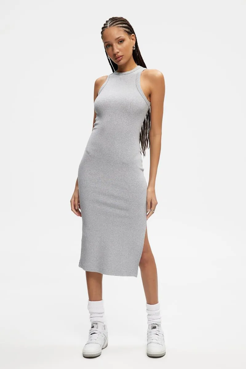 Ribbed Halter Dress | Heather Grey