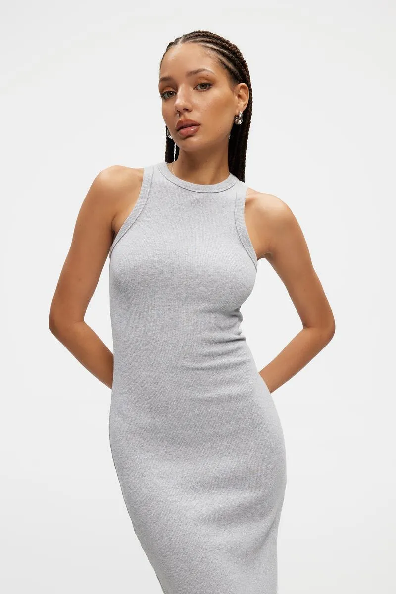 Ribbed Halter Dress | Heather Grey