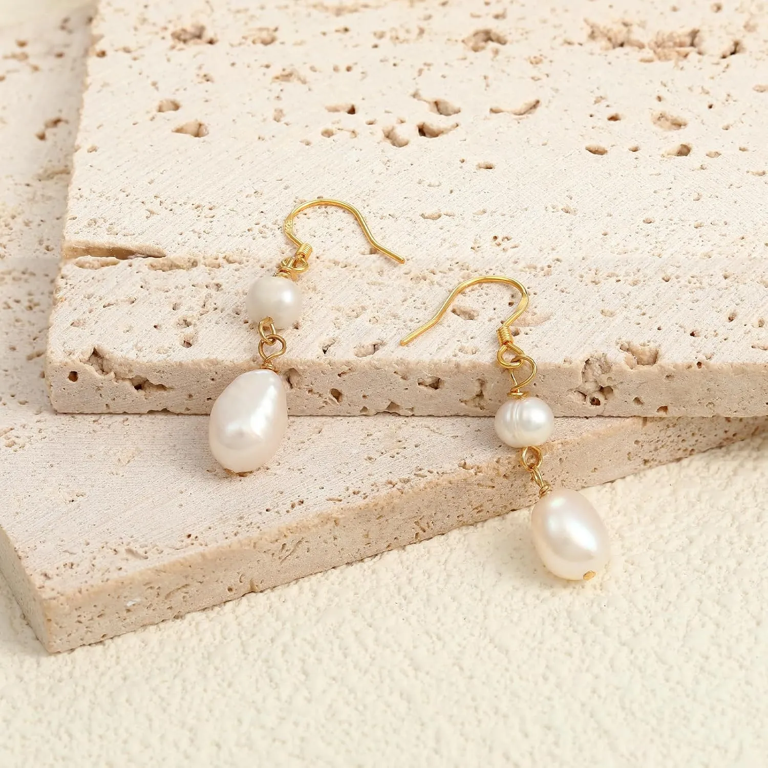 Ritach Pearl Earrings for Women 14K Gold/Silver Plated Handpicked Fresh Water Pearl Drop Earrings Vintage Baroque Small Dangle Earrings for Wedding Jewelry