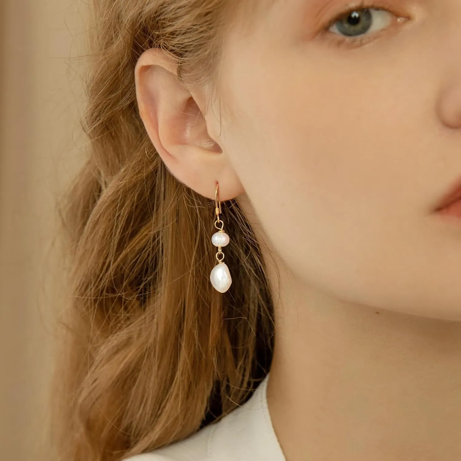 Ritach Pearl Earrings for Women 14K Gold/Silver Plated Handpicked Fresh Water Pearl Drop Earrings Vintage Baroque Small Dangle Earrings for Wedding Jewelry