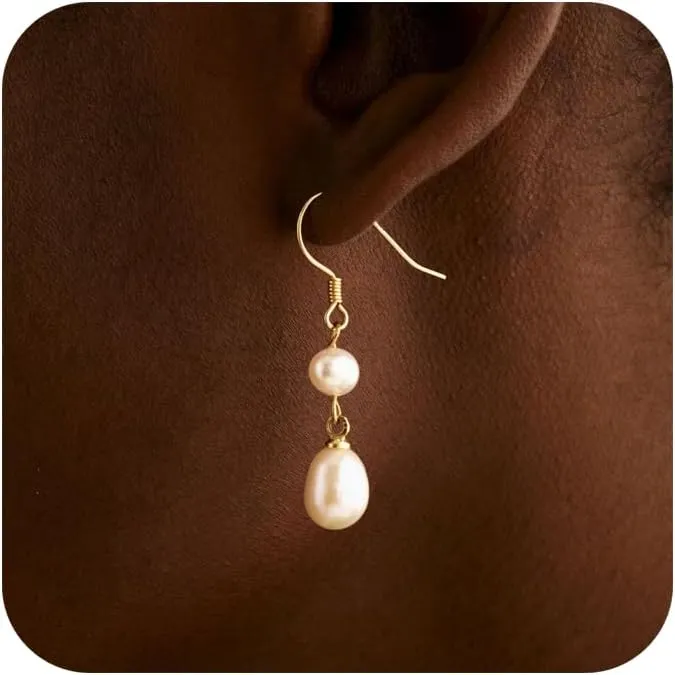 Ritach Pearl Earrings for Women 14K Gold/Silver Plated Handpicked Fresh Water Pearl Drop Earrings Vintage Baroque Small Dangle Earrings for Wedding Jewelry