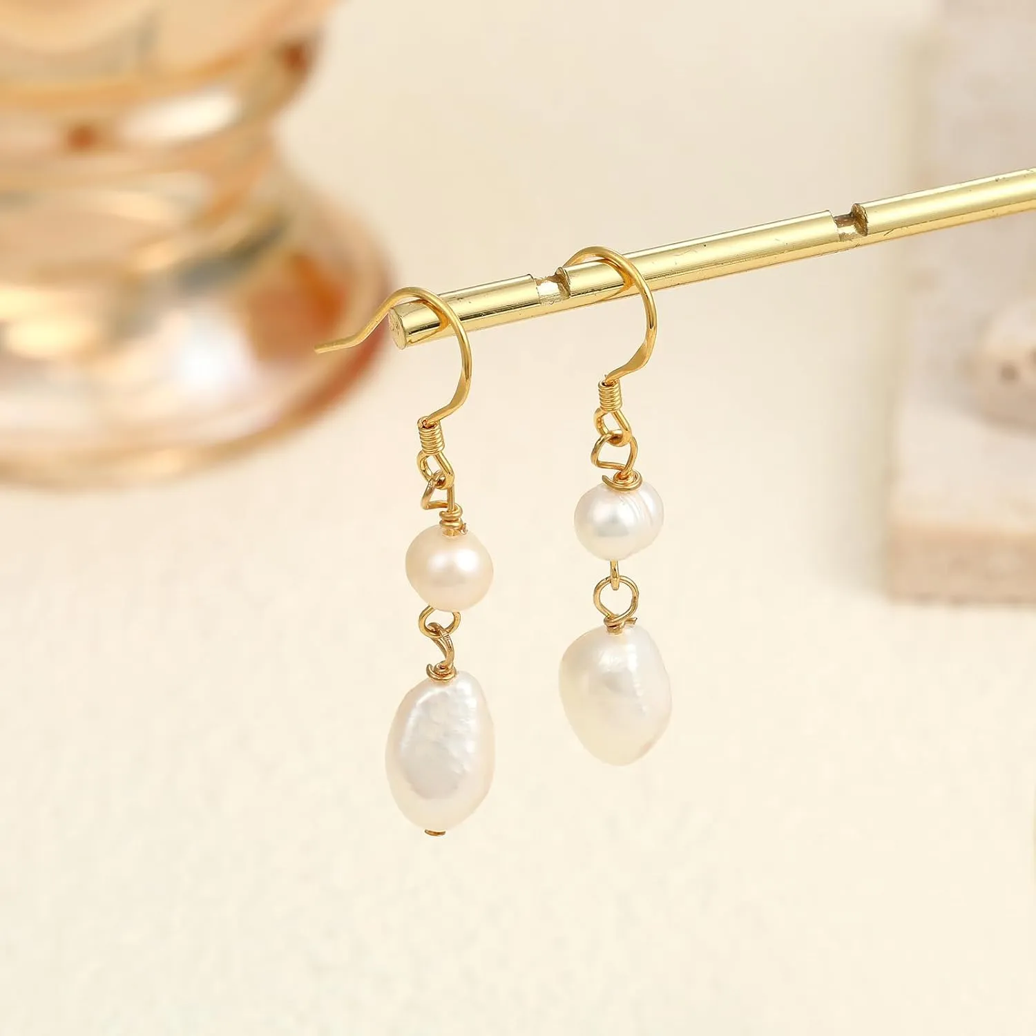 Ritach Pearl Earrings for Women 14K Gold/Silver Plated Handpicked Fresh Water Pearl Drop Earrings Vintage Baroque Small Dangle Earrings for Wedding Jewelry