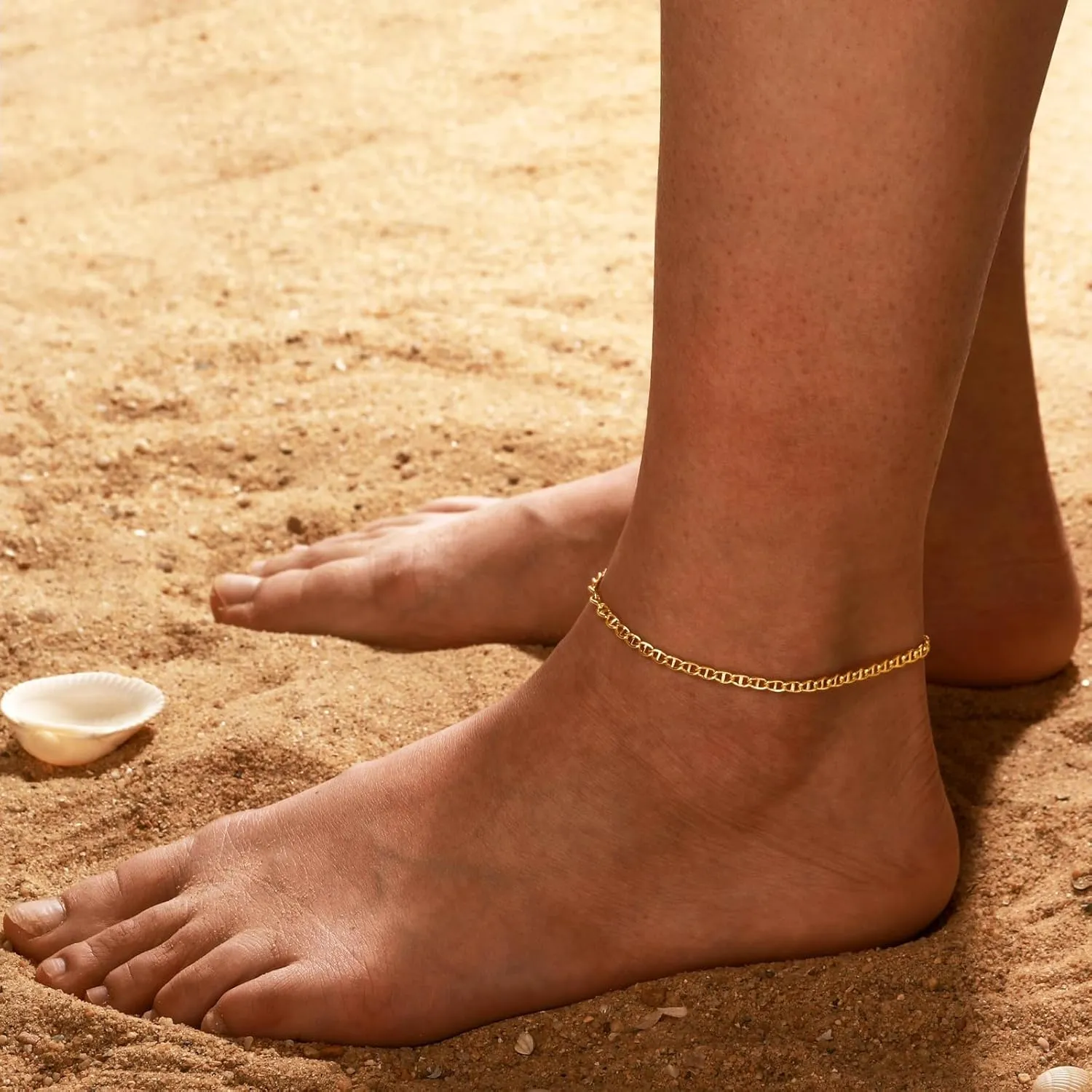 RLMOON Ankle Bracelets for Women Gold Anklets Waterproof Layered Dainty 14K Gold Plated Cuban Link Chain Anklets Boho Summer Beach Foot Jewelry Gift