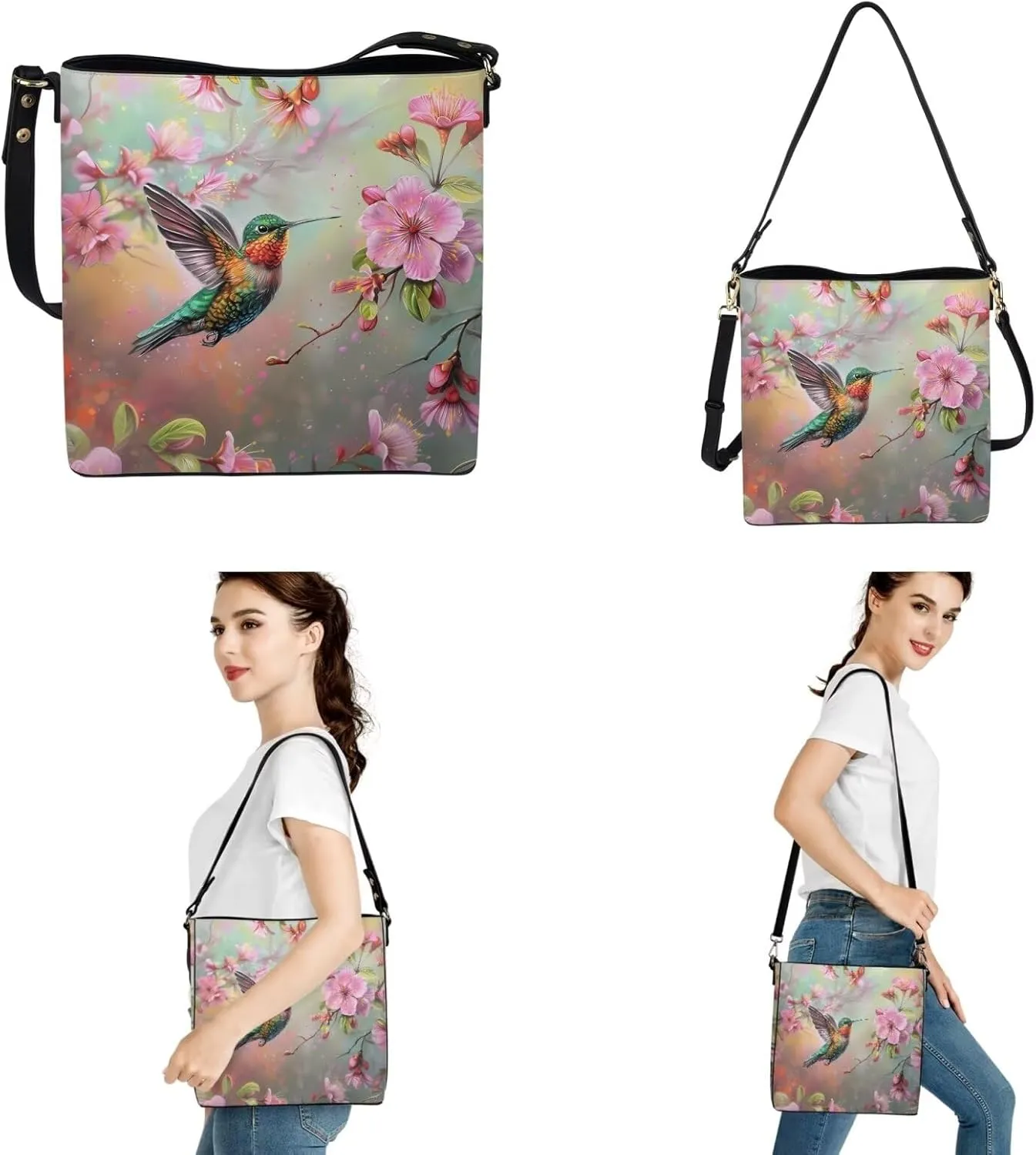 Rnyleeg Leather Crossbody Bags for Women Hobo Tote Bag Waterproof Shoulder Bag with Matching Purse Long Wallet Set 2-piece