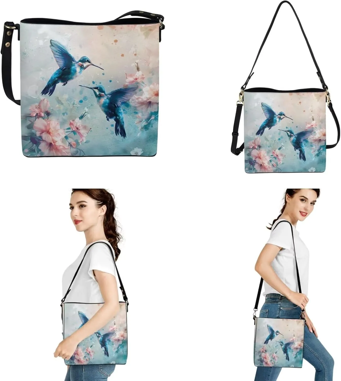 Rnyleeg Leather Crossbody Bags for Women Hobo Tote Bag Waterproof Shoulder Bag with Matching Purse Long Wallet Set 2-piece
