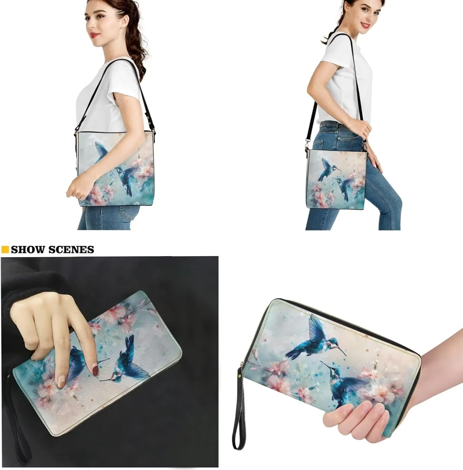 Rnyleeg Leather Crossbody Bags for Women Hobo Tote Bag Waterproof Shoulder Bag with Matching Purse Long Wallet Set 2-piece