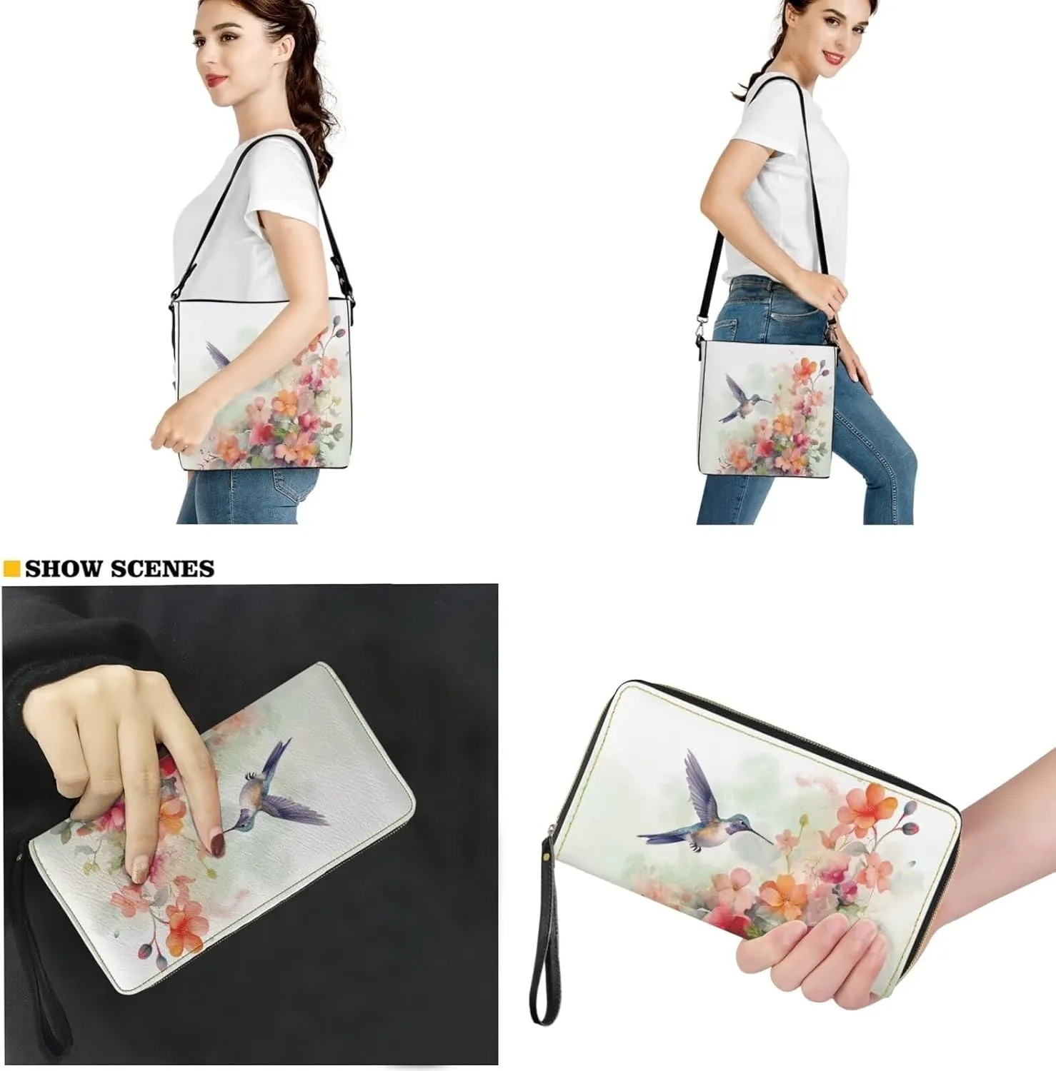 Rnyleeg Leather Crossbody Bags for Women Hobo Tote Bag Waterproof Shoulder Bag with Matching Purse Long Wallet Set 2-piece