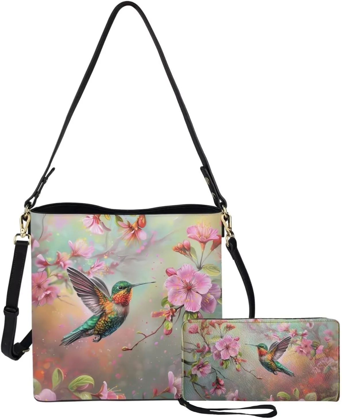 Rnyleeg Leather Crossbody Bags for Women Hobo Tote Bag Waterproof Shoulder Bag with Matching Purse Long Wallet Set 2-piece