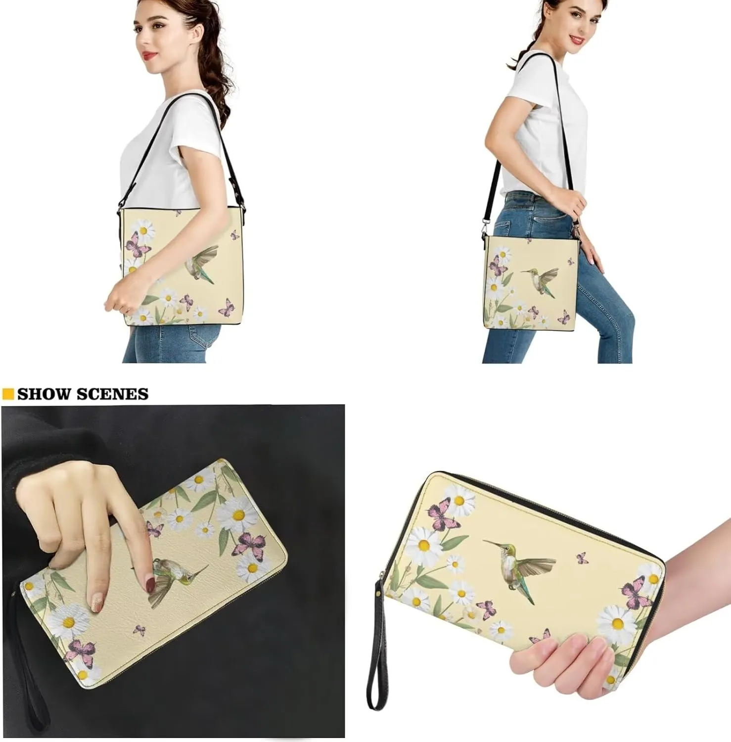 Rnyleeg Leather Crossbody Bags for Women Hobo Tote Bag Waterproof Shoulder Bag with Matching Purse Long Wallet Set 2-piece