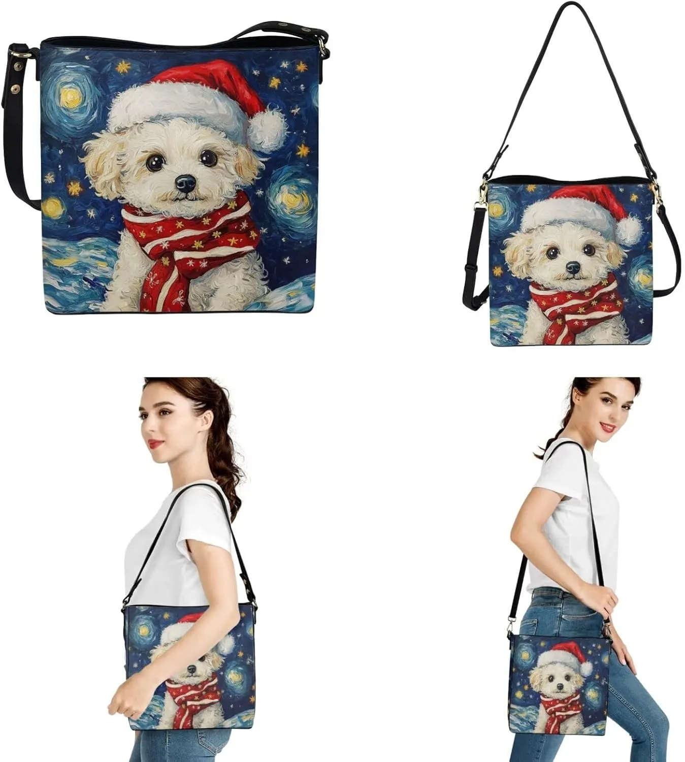 Rnyleeg Leather Crossbody Bags Hobo Shoulder Bag for Women Portable Handbag with 2 PCS Adjustable Strap Matching Small Wallet