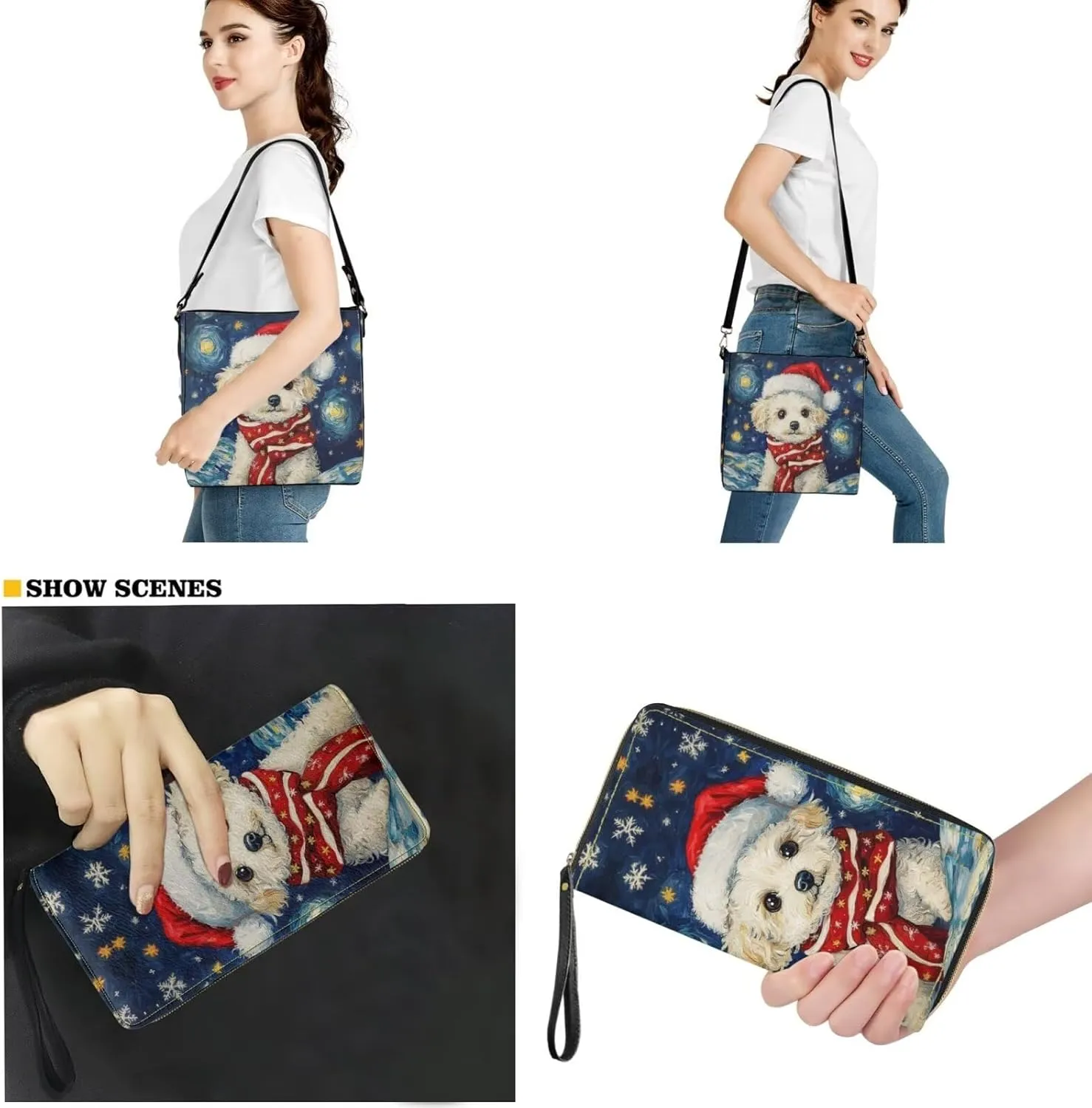 Rnyleeg Leather Crossbody Bags Hobo Shoulder Bag for Women Portable Handbag with 2 PCS Adjustable Strap Matching Small Wallet