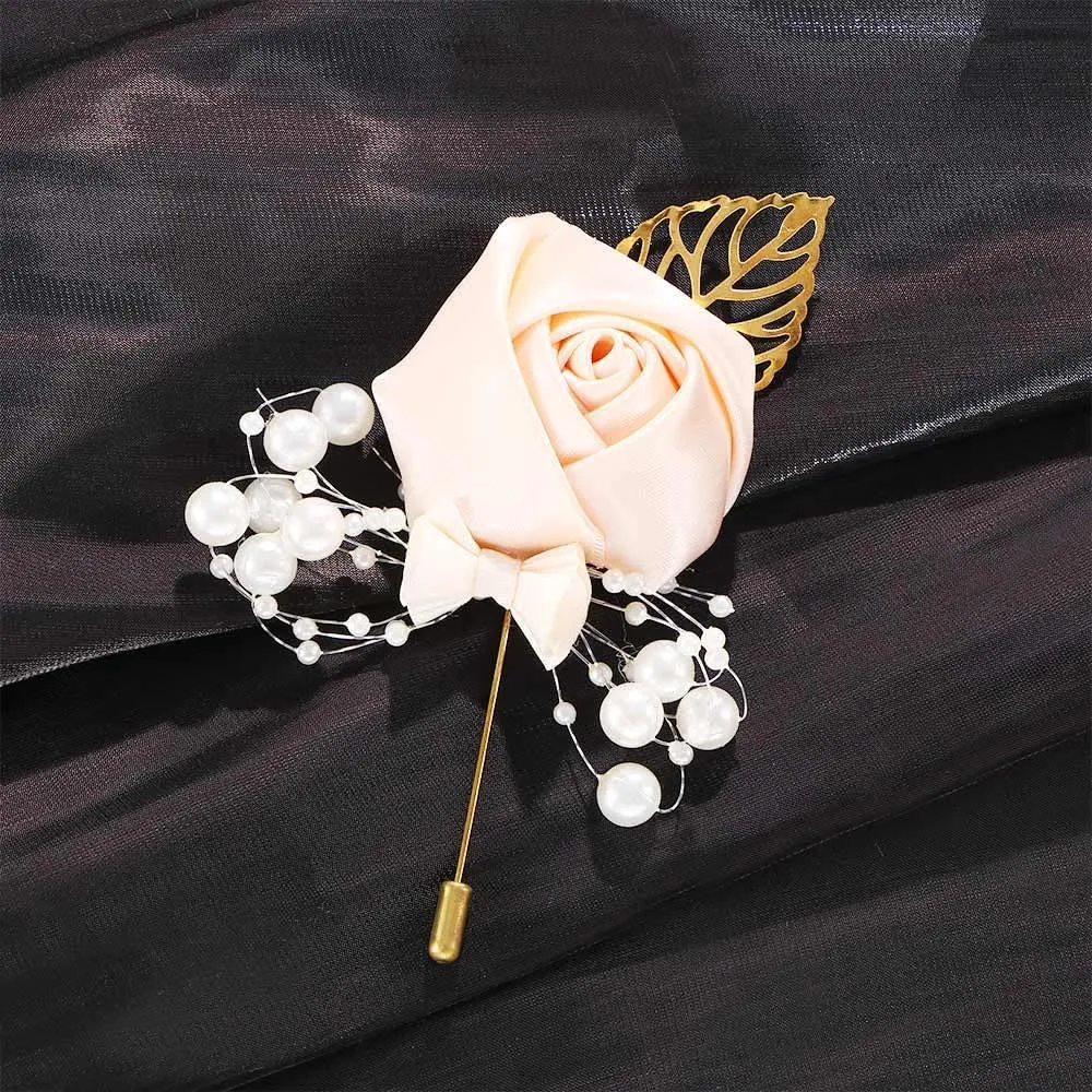 Romantic Cloth Brooch Simulation Rose Brooch, Artificial Flower Imitation Pearls Brooch Jewelry Wedding Supplies