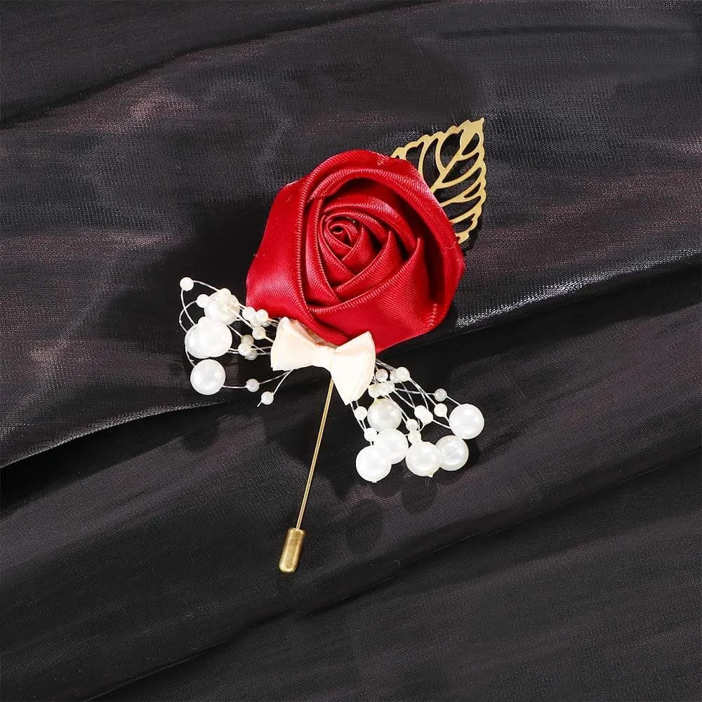 Romantic Cloth Brooch Simulation Rose Brooch, Artificial Flower Imitation Pearls Brooch Jewelry Wedding Supplies