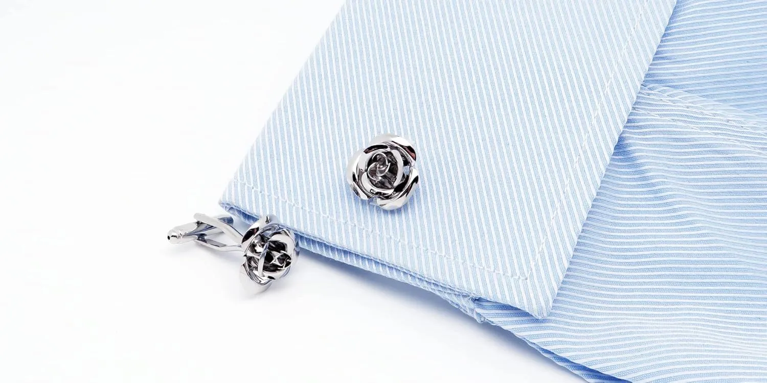 Rose Flower Cufflinks and Tie Pin Set Regular Necktie Tie Clip Tie Bar Men Cufflinks for Wedding Business Shirt Tie