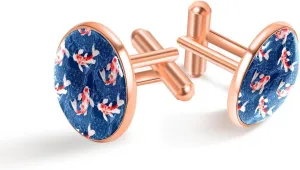 Rose Gold Cufflinks for Men, Jewelry Cuff Links Suit Shirt Business Wedding with Gift Box - Koi Fish with Waves