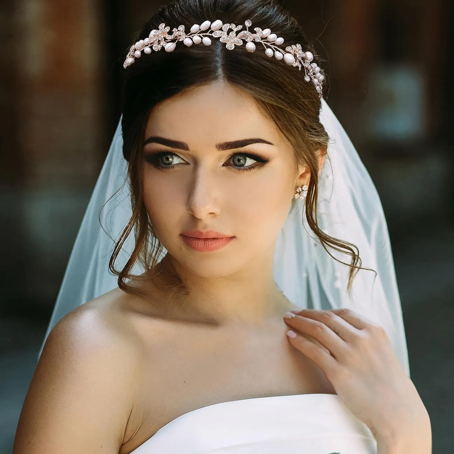 Rose Gold Luxury Bridal Headbands With Genuine Freshwater Pearls Hair Vines Wedding Headpieces For Bride Bridesmaids Prom Hair Accessories With Ivory Ribbons