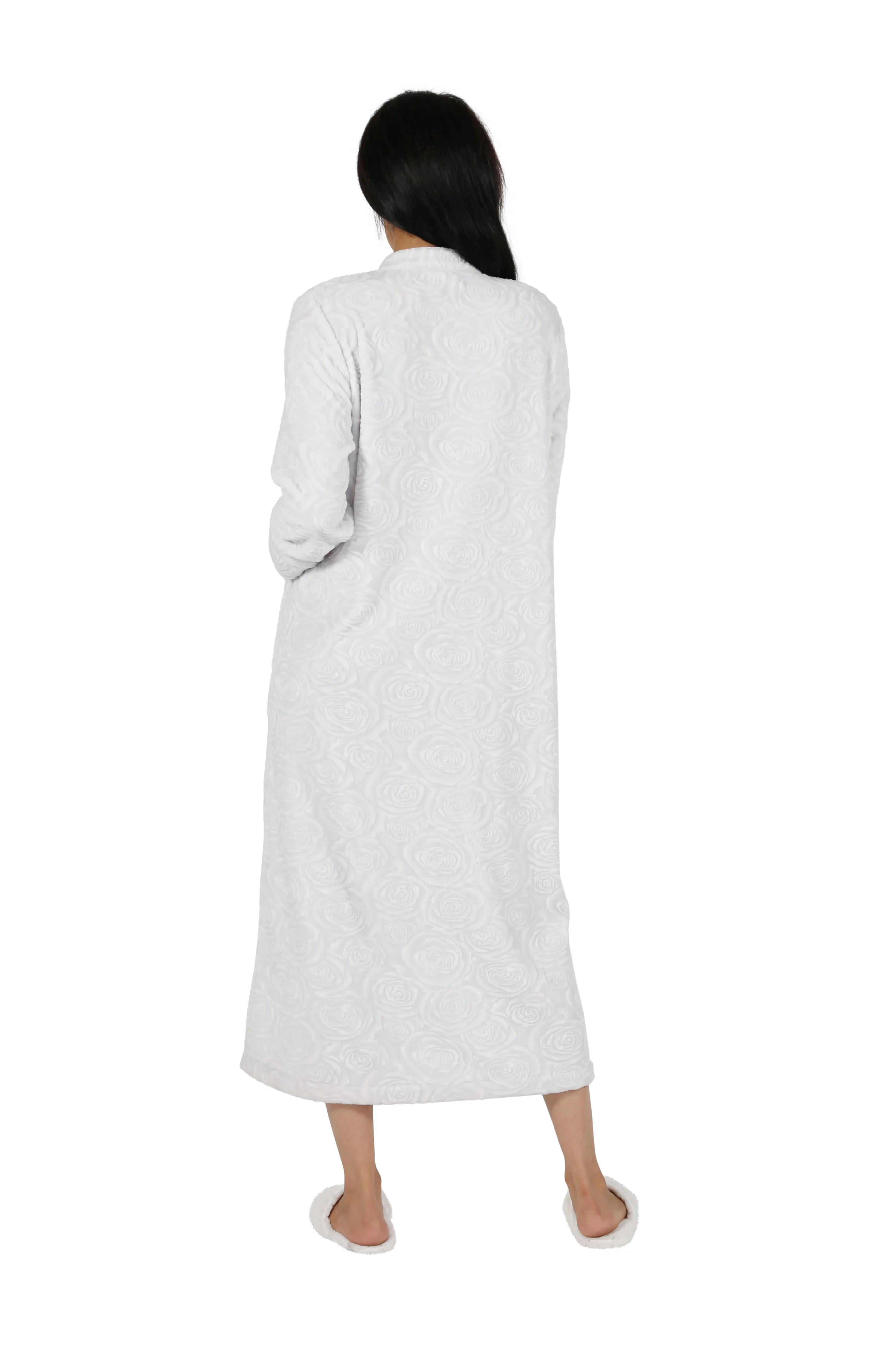 Rose Print Minky Zip Front Fleece Robe