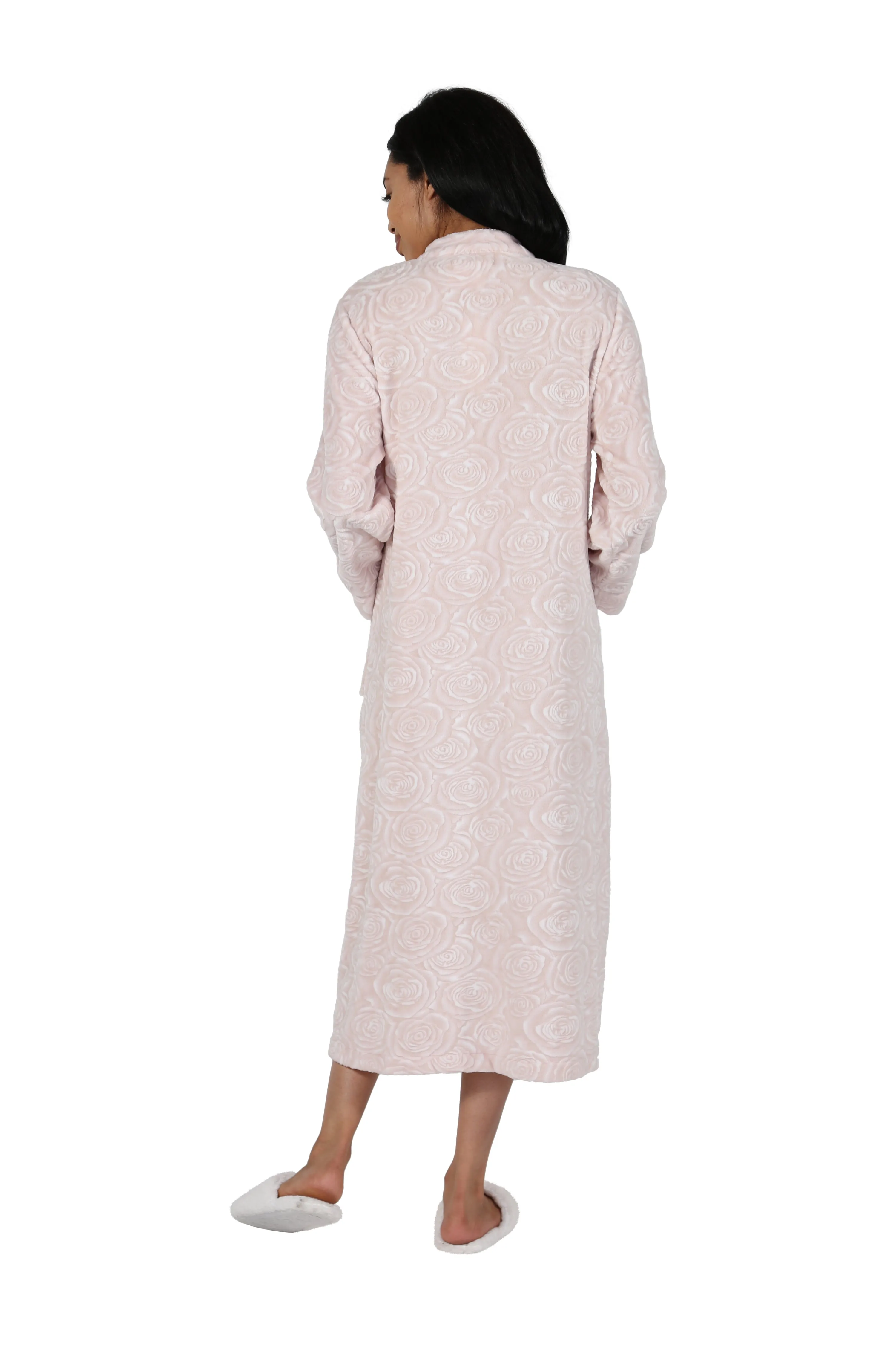 Rose Print Minky Zip Front Fleece Robe