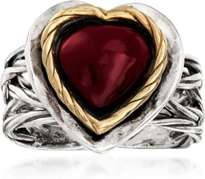 Ross-Simons 4.00 Carat Garnet Heart Ring in Sterling Silver and 14kt Yellow Gold