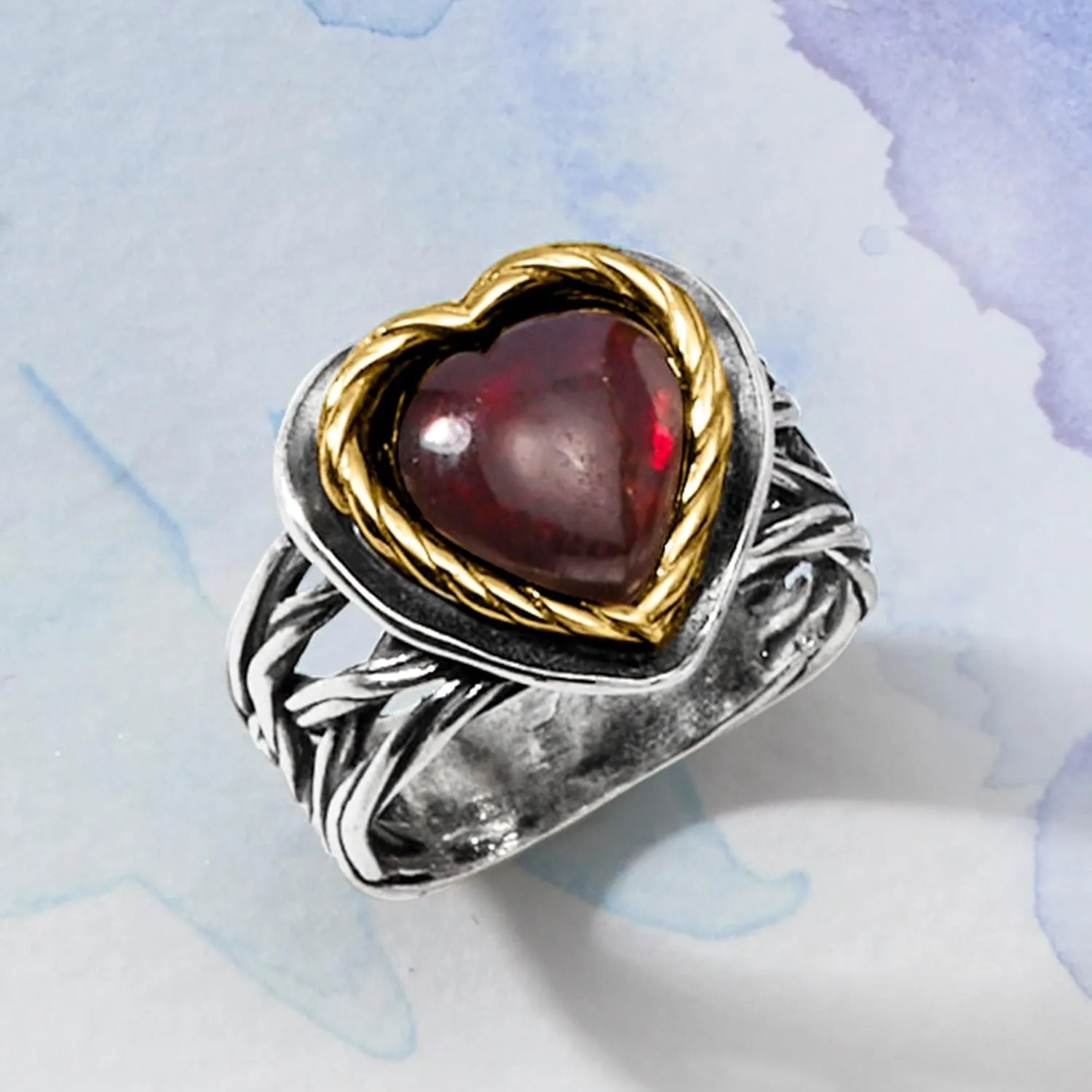 Ross-Simons 4.00 Carat Garnet Heart Ring in Sterling Silver and 14kt Yellow Gold