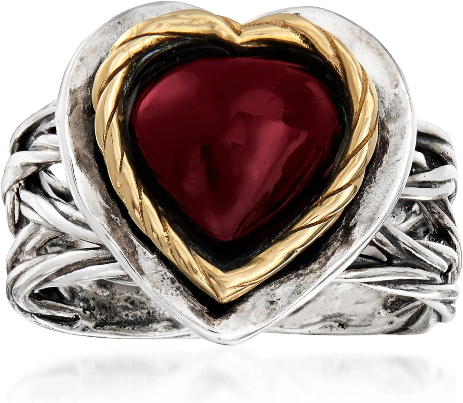 Ross-Simons 4.00 Carat Garnet Heart Ring in Sterling Silver and 14kt Yellow Gold
