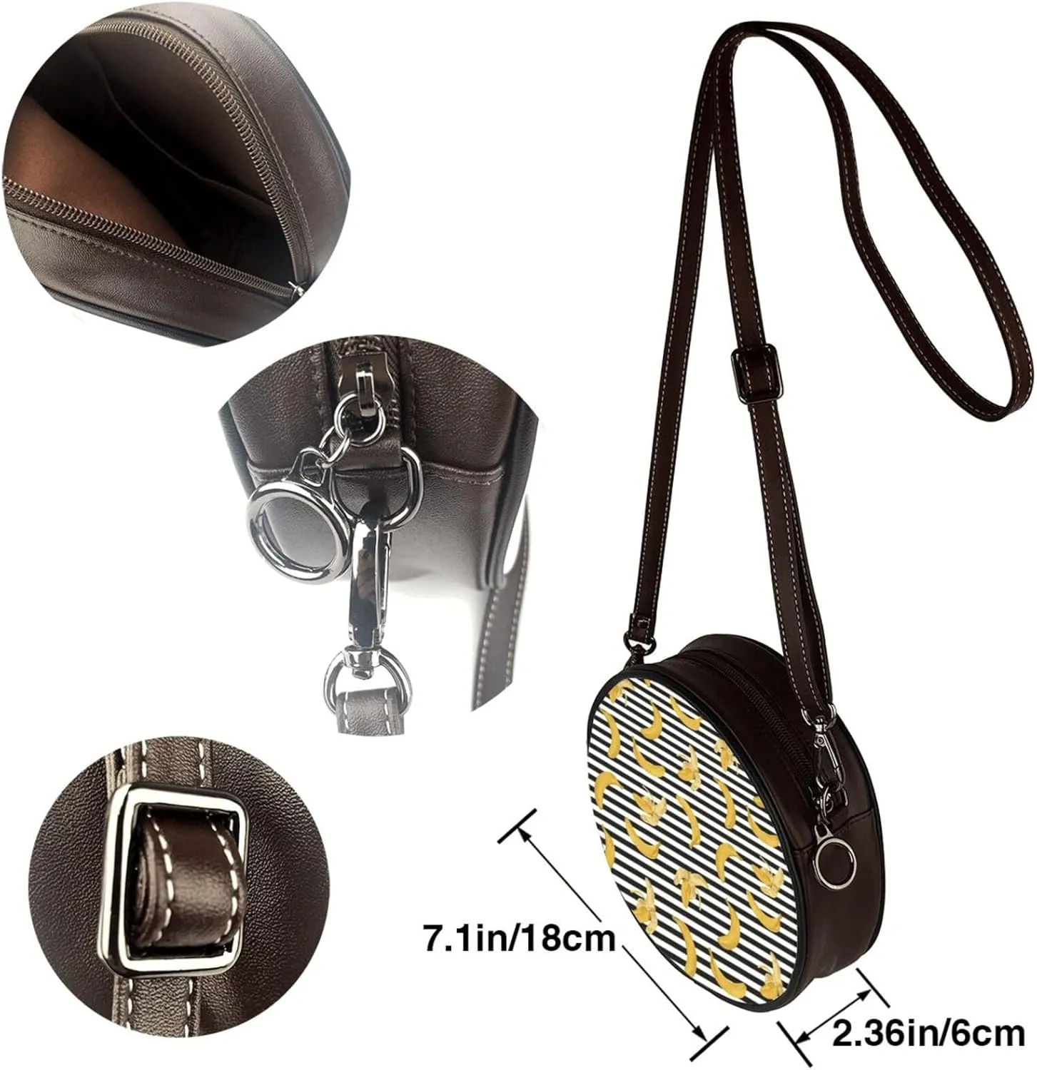 Round Crossbody Bag for Women, PU Leather Shoulder Bag with Strap
