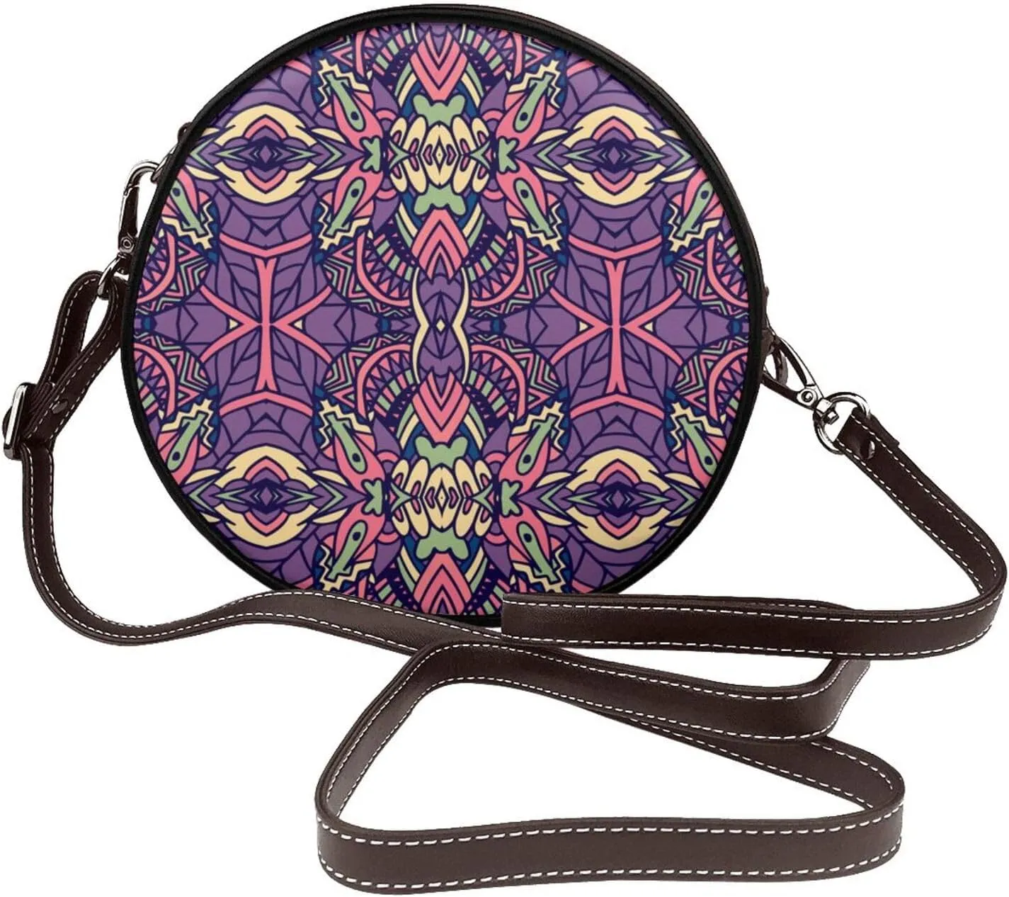 Round Crossbody Bag for Women, PU Leather Shoulder Bag with Strap