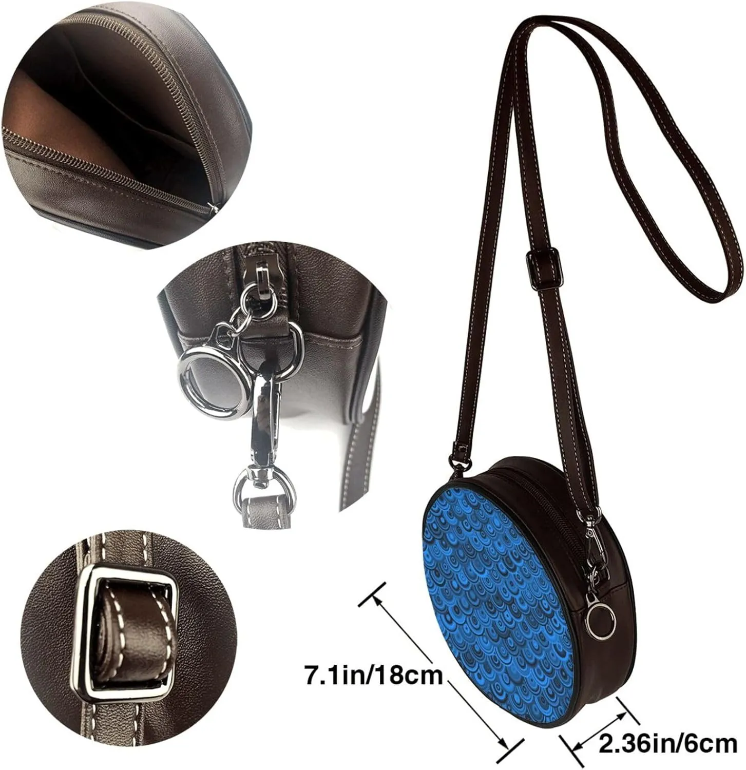 Round Crossbody Bag for Women, PU Leather Shoulder Bag with Strap