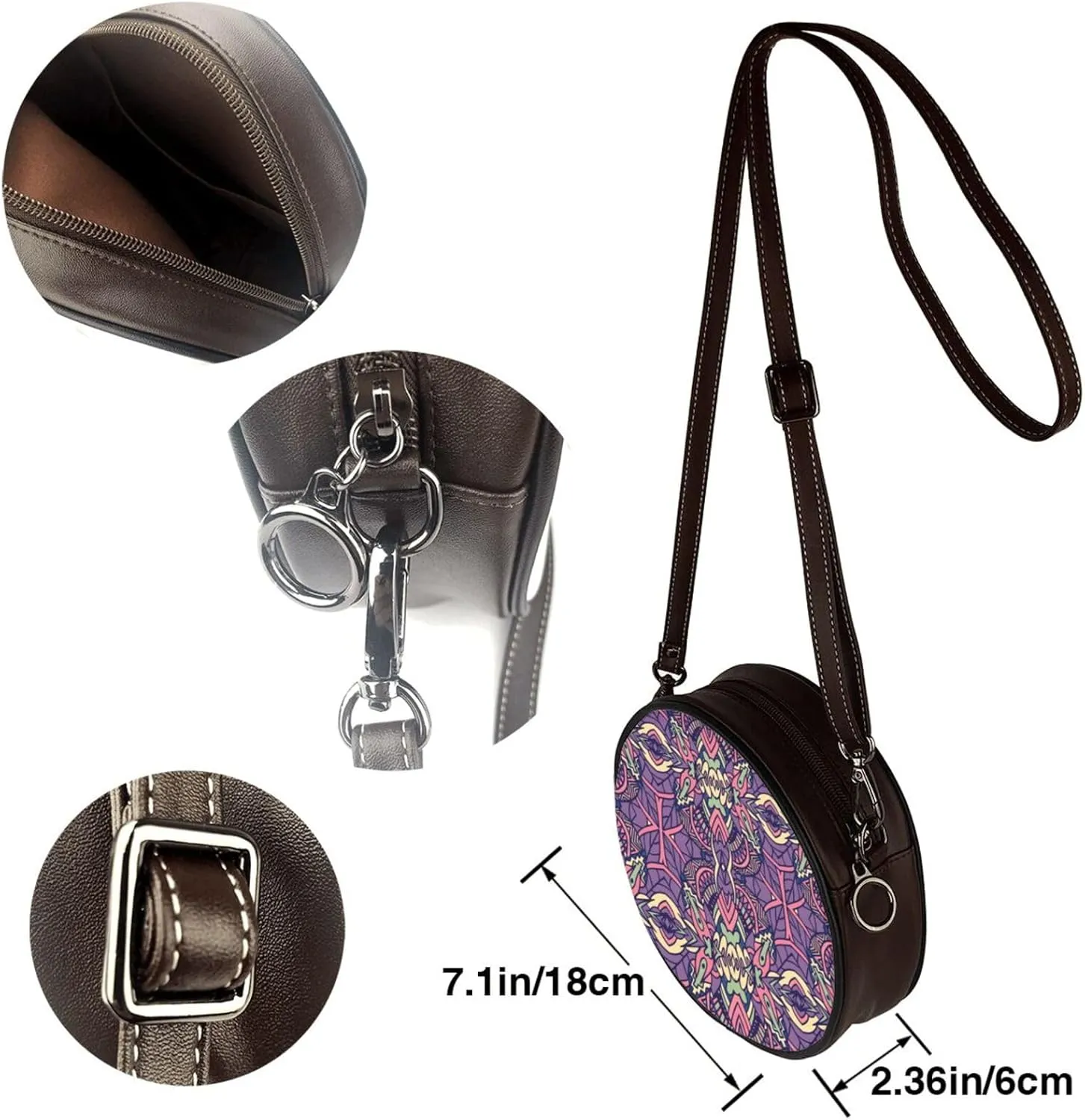 Round Crossbody Bag for Women, PU Leather Shoulder Bag with Strap