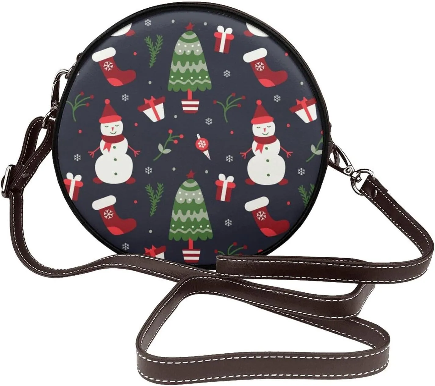 Round Crossbody Bag for Women, PU Leather Shoulder Bag with Strap