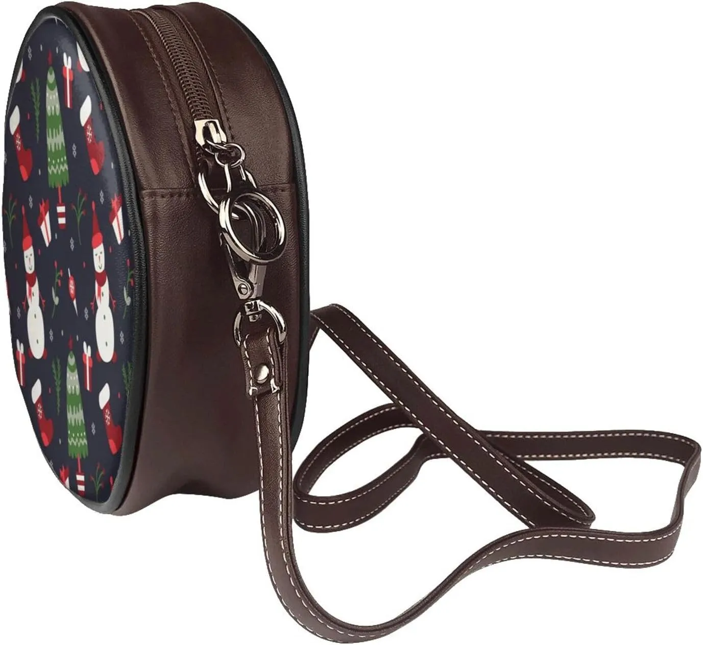 Round Crossbody Bag for Women, PU Leather Shoulder Bag with Strap